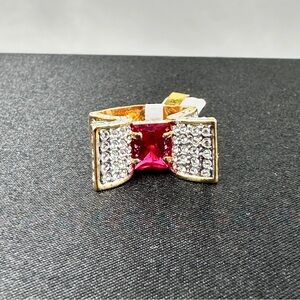 Bow Statement Ring Gold-Tone CZ Cocktail Ring Size 8 Red & Crystal Glam Loud